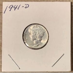1941-D Mercury Dime 90% Silver USA 10c Full Split Bands Gem BU